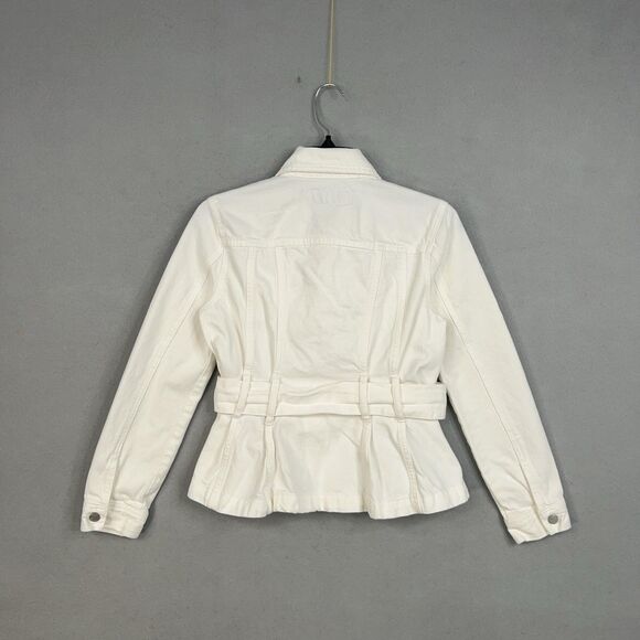 BLANKNYC Jacket Womens XS White Belted Denim Peplum Coastal Cowgirl Minimal Y2K - Picture 6 of 14